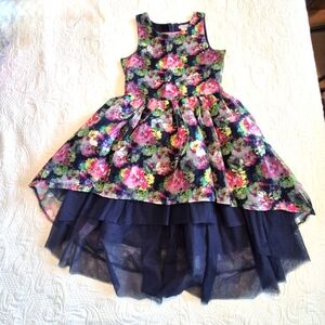 Nanette Lepore girls size LG or 14 high low dress tulle floral sleeveless VGUC